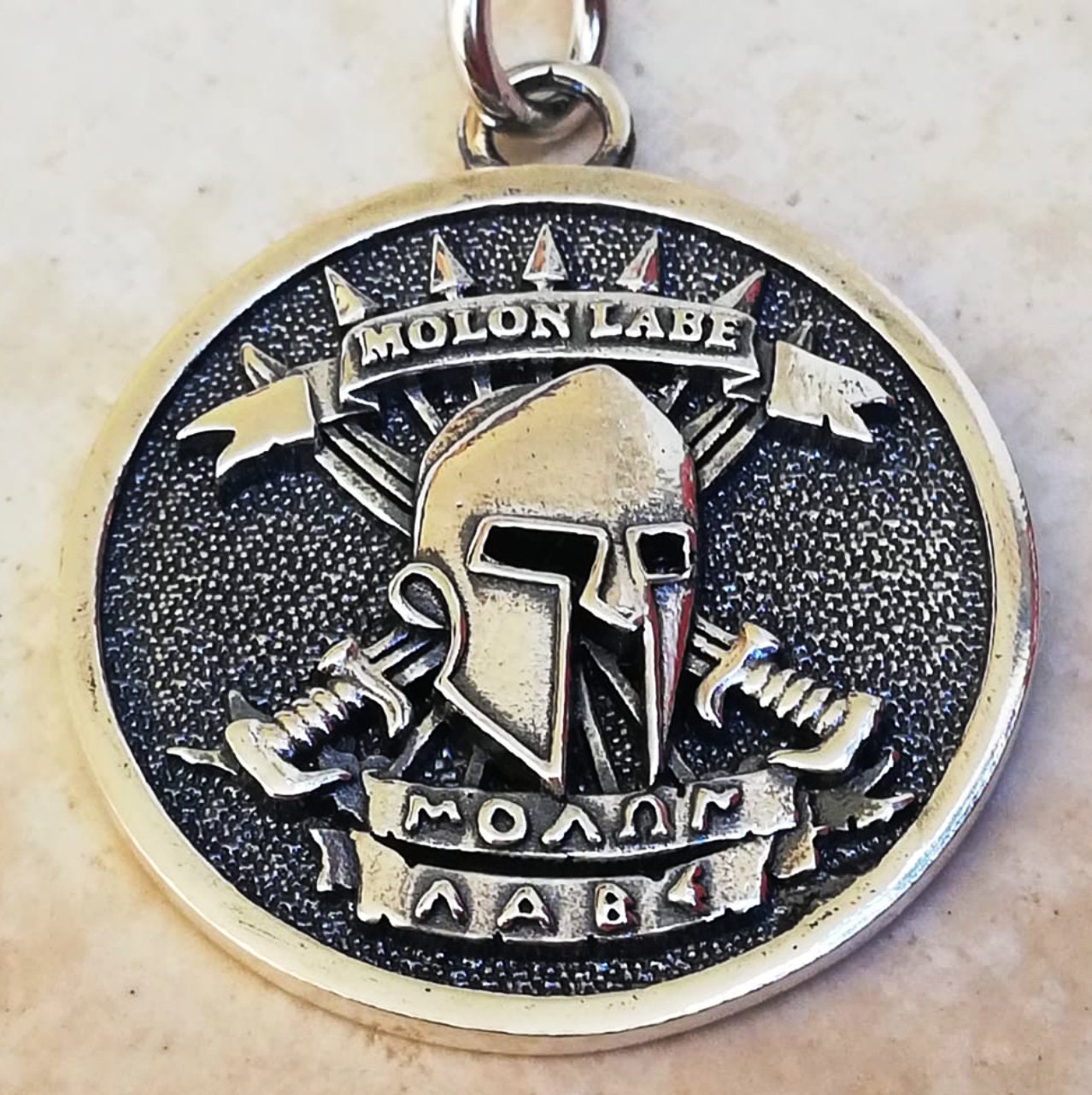 Molon Labe Spartan Helmet Ancient Greek Handmade 3D Pendant Solid Sterling Silver 925