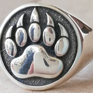 Bear Foot Steps Bear Paw Symbol Handmade 3D Ring Solid Sterling Silver 925