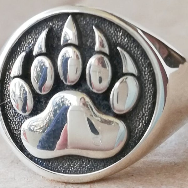 Bear Foot Steps Bear Paw Symbol Handmade 3D Ring Solid Sterling Silver 925