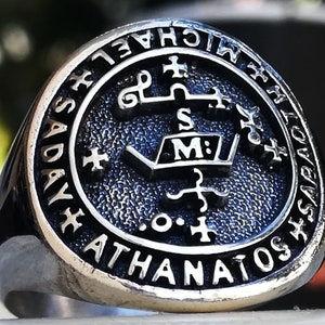 Erzengel Michael Schutzsiegel Solomon Kabbalah Amulett Handmade 3D Ring Massiv Sterling Silber 925