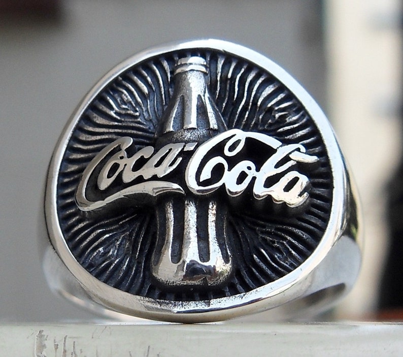 Coca Cola Bottle shops Handmade 3D Ring Solid Sterling Silver 925