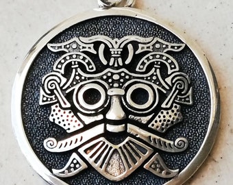 Loki's Mask Viking Scandinavian odin Handmade 3D Pendant Solid Sterling Silver 925