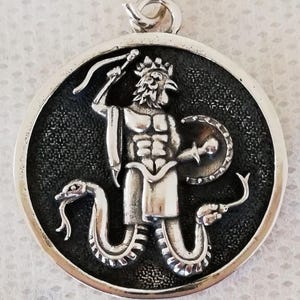 Abraxas Gnostic Gnosticism Magic Talisman Templars Handmade 3D Pendant Solid Sterling Silver 925