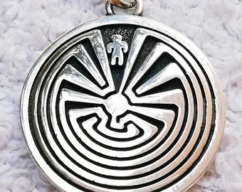 Labyrinth, Amulet Maze Jewelry lucky Protection Symbol of Life’s Journey Handmade 3D Pendant Solid Sterling Silver 925