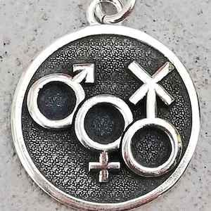 Binary Binarism non-Binary Gender identities Transgender Trans Pride identity Clear LGBT FTM MTF Gay Handmade 3D Pendant Sterling Silver 925