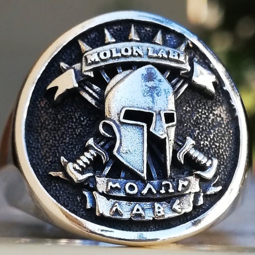 Molon Labe Spartan Helmet Ancient Greek shops Handmade 3D Ring Solid Sterling Silver 925