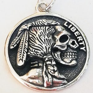 Buffalo Indian Head Skeleton Skull Hobo Handmade 3D Pendant Solid Sterling Silver 925