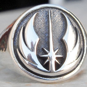 Star Wars Jedi Order Insignia on wood Rebel Handmade 3D Ring Solid Sterling Silver 925