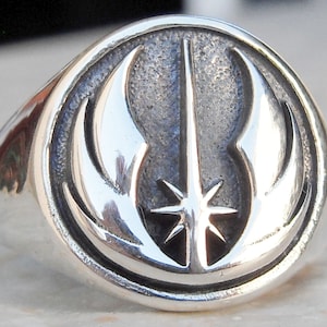 Star Wars Jedi Order Insignia on wood Rebel Handmade 3D Ring Solid Sterling Silver 925