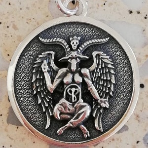 Baphomet Memento Mori Occult Illuminati Lucifer Satan Handmade 3D Anhänger Massiv Sterling Silber 925