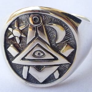 All Seeing Eye Masonic Freimaurer Signet Handmade Ring Sterling Silver 925