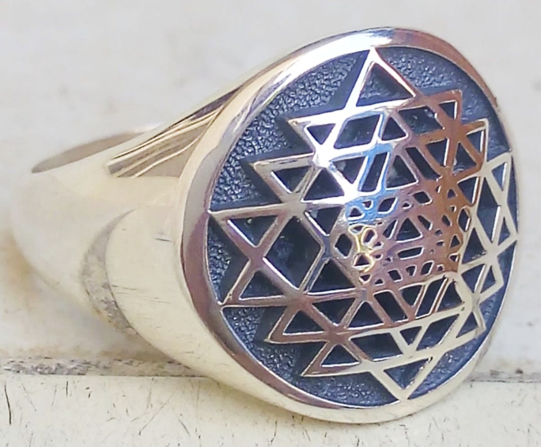Sacred Geometry Sri Yantra Mandala Handmade 3D Ring Solid Sterling ...