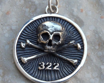 Masonic Pendant - Skull and Bones 322 Yale Secret Society - Silver