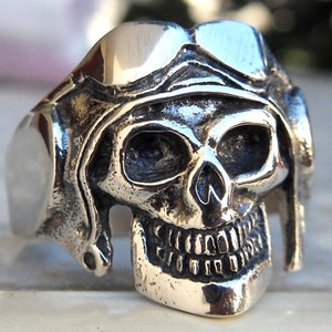 Army Japanese Kamikaze Pilot Skull Handmade Ring Sterling Silver 925
