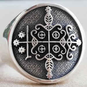 Papa Legba Veve The Guardian of the Crossroads Handmade 3D Ring Solid Sterling Silver 925