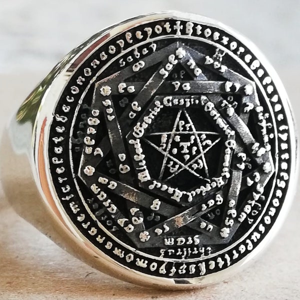 Enochian Great Tablet Seal of Truth Sigillum Dei Ameth Solomon Kabbalah Amulet Handmade 3D Ring Solid Sterling Silver 925