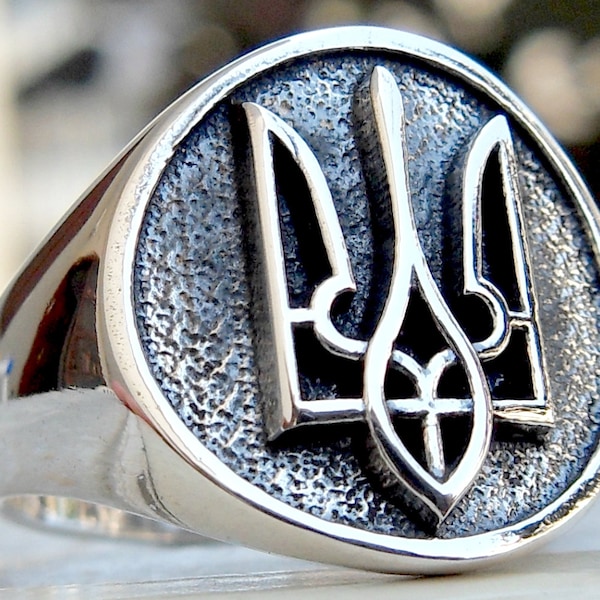 Ukrainian Trident Ukraine Coat of Arms Tryzub Handmade 3D Ring Solid Sterling Silver 925