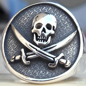 Calico Jack Rackham Pirate Flag Handmade 3D Ring Solid Sterling Silver 925