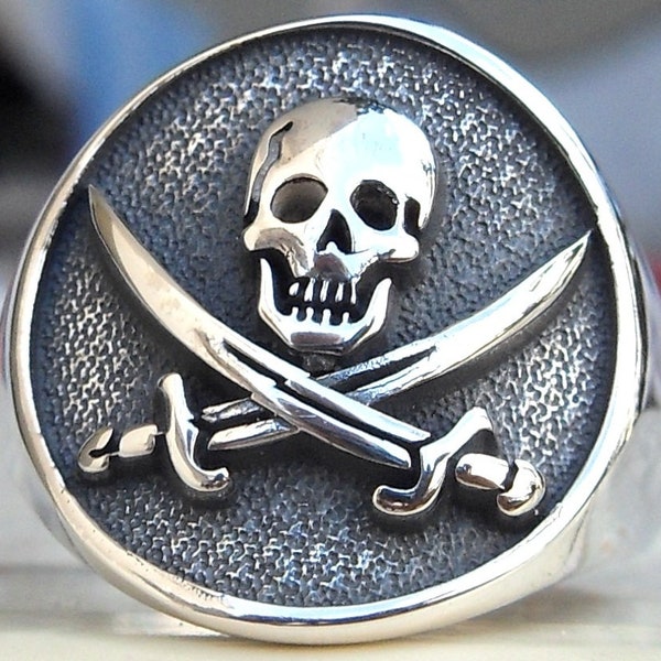 Calico Jack Rackham Pirate Flag Handmade 3D Ring Solid Sterling Silver 925