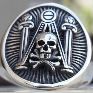 Freemason Masonry Signet Knights Templar Freemasonry Skull Handmade 3D Ring Solid Sterling Silver 925