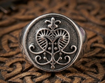Anillo 3D hecho a mano con diseño vudú de Erzulie Freda, plata de ley 925 maciza.