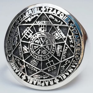 The Seal of the Seven Archangels Seals of Solomon Kabbalah Amulet Handmade 3D Ring Solid Sterling Silver 925