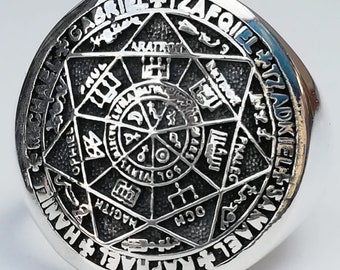 The Seal of the Seven Archangels Seals of Solomon Kabbalah Amulet Handmade 3D Ring Solid Sterling Silver 925