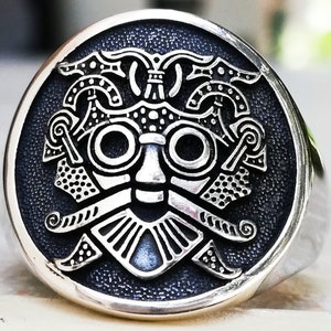 Loki&#39;s Mask Viking Scandinavian odin Handmade 3D Ring Solid Sterling Silver 925