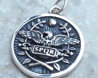 SPQR Roman Soldiers Legion Roman Empire Handmade 3D Pendant Solid Sterling Silver 925