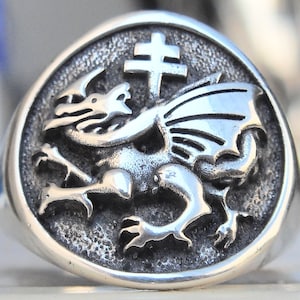 Vlad Dracula&#39;s Order of the Dragon Handmade 3D Ring Solid Sterling Silver 925