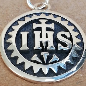 IHS Jezuïetenvereniging van Jezus De heilige naam van Jezus Handgemaakte 3D-hanger massief sterlingzilver 925