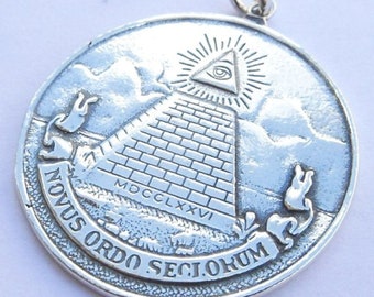 All Seeing Eye Pyramid Masonic Handmade 3D Pendant Solid Sterling Silver 925