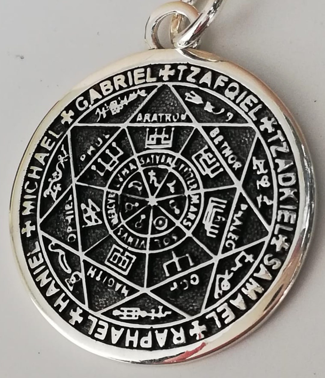 El Sello de los Siete Arcángeles Sellos de Salomón Amuleto de la Cábala  Colgante 3D Hecho a Mano Plata de Ley Maciza 925 México
