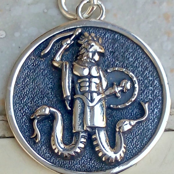 Abraxas Gnostic Gnosticism Magic Talisman Templars Handmade 3D Pendant Solid Sterling Silver 925