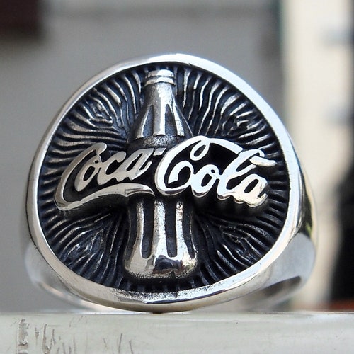 Coca Cola Bottle shops Handmade 3D Ring Solid Sterling Silver 925