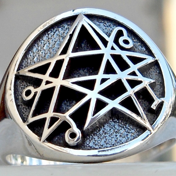 Seal Sigil of the Necronomicon, Sigil of Cthulhu Gateway Handmade 3D Ring Solid Sterling Silver 925