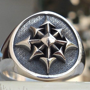 Symbol of Chaos Wheel of Chaos , 8 pointed star of chaos Handmade 3D Ring Solid Sterling Silver 925