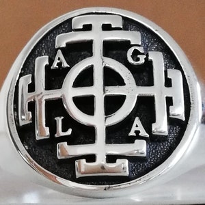 John Dee’s AGLA, Sigil Wheel of fortune, Ancient symbol of luck Handmade 3D Ring Solid Sterling Silver 925