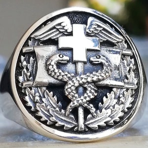 US Army Combat Medic Badge Militaria Handmade 3D Ring Solid Sterling Silver 925
