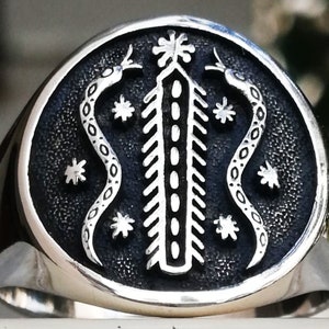 Damballah Voodoo Veve Handmade 3D Ring Solid Sterling Silver 925