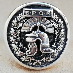 SPQR Soldati Romani Legione Impero Romano Armatura Elmo Anello Fatto a Mano 3D Argento Sterling 925