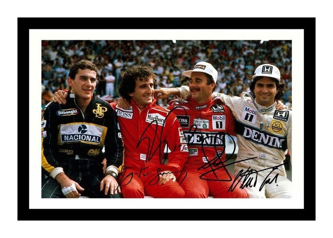 Ayrton Senna and Alain Prost and Nigel Mansell and Nelson Piquet