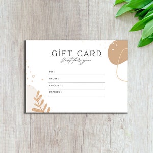 Gift card, Beige Neutral Aesthetic Brand Gift Certificate, personalized gift card, digital download