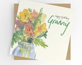 happy birthday granny, granny's birthday card, birthday card, granny flowers card, for granny, Gran