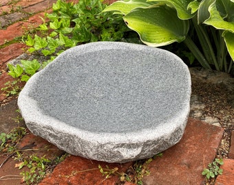 Handmade Natural Quarried Granite Bird Bath for Balcony, Patio, Garden or Yard