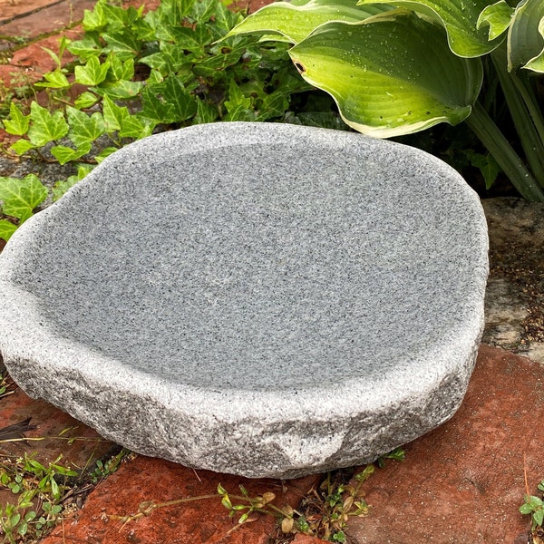 Handmade Natural Quarried Granite Bird Bath for Balcony, Patio, Garden or Yard