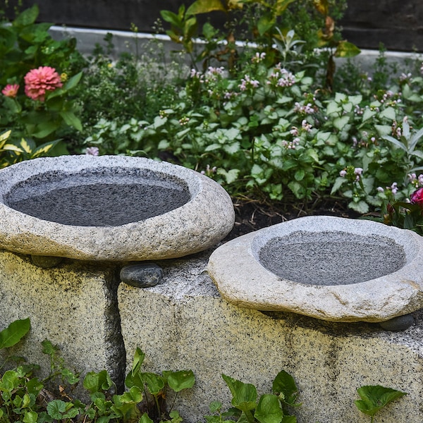 Handmade Natural Riverstone Bird Bath for Balcony, Patio, Garden or Yard