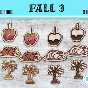Arquivo SVG de brinco de outono 3 CONJUNTO de 3 DESIGNS / 9 arquivos / Cortador a laser / Glowforge / Download digital / Árvore Peru Caramelo Doce Maçã
