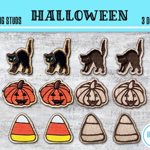 Halloween Earring Stud SVG File SET Of 3 DESIGNS / 9 Files / Laser Cutter / Glowforge / Digital Download / Black Cat Candy Corn Fall Pumpkin