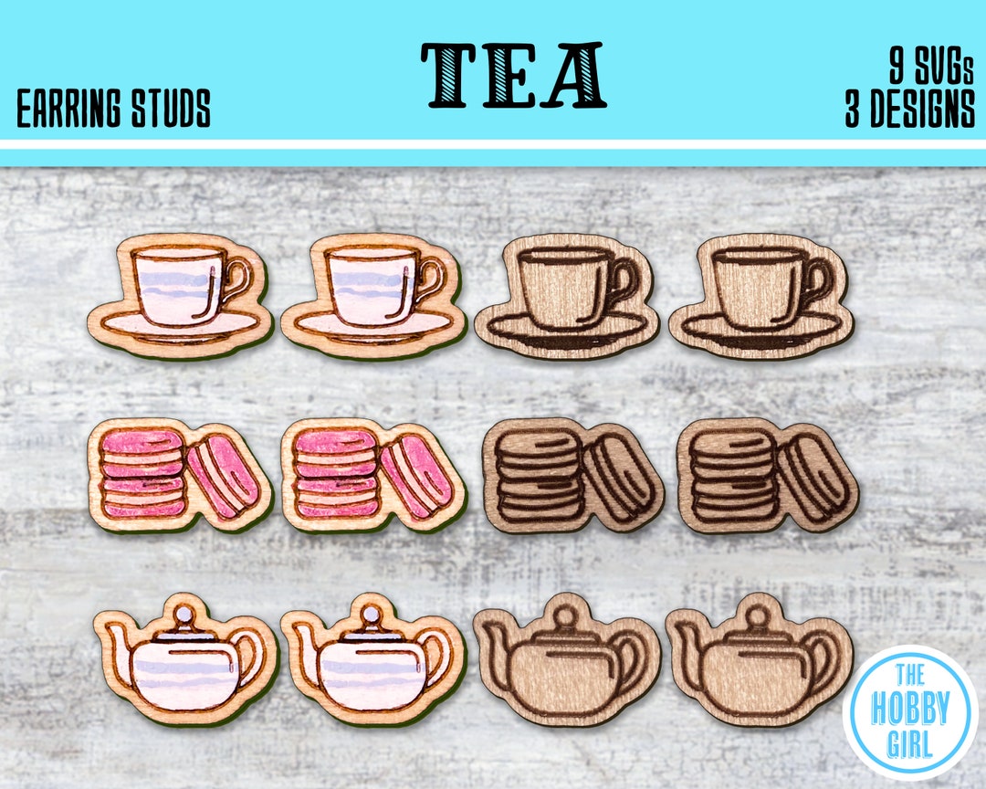 Stud Tea Tea Earring Stud SVG File SET of 3 DESIGNS / 9 Files / Laser Cutter ...